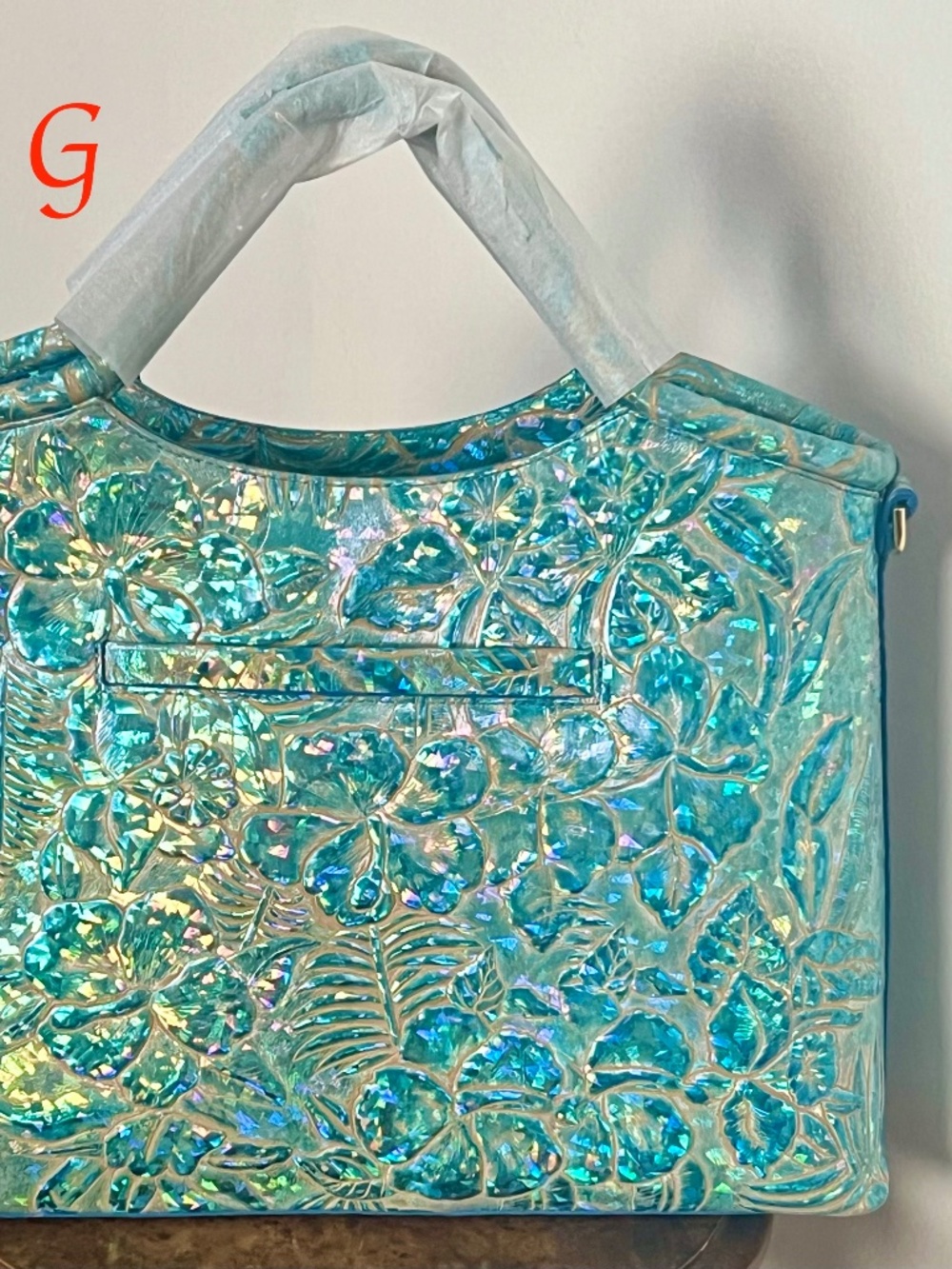 💙🩵 NWOT Brahmin Blue Serenity Sonic Large Elaine Dazzling Hologram Handbag🩵💙 - Picture 4 of 16